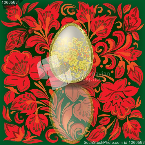 Image of Gold easter egg on floral  background