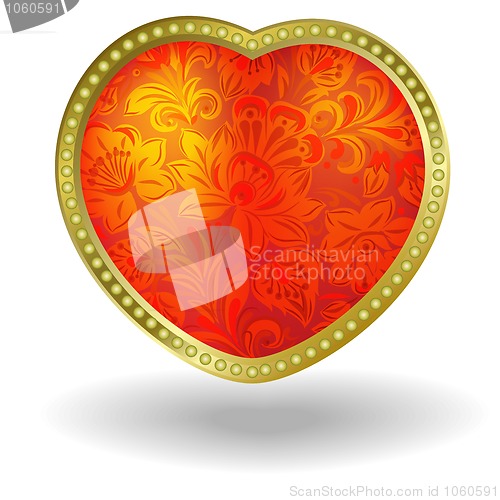 Image of red heart with red floral ornament 