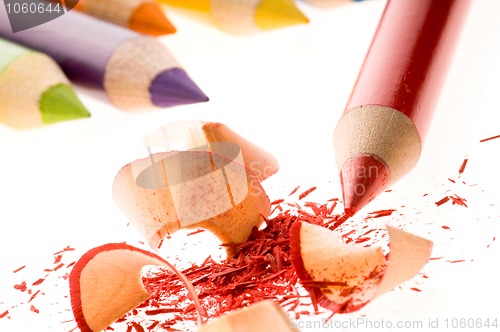 Image of Sharpened pencils and wood shavings