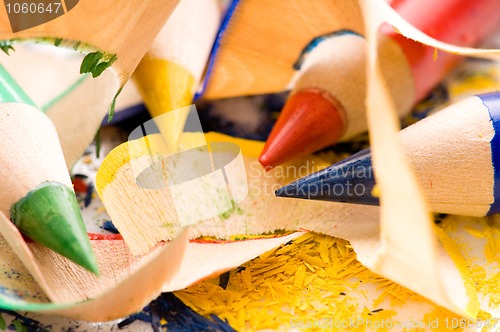Image of Sharpened pencils and wood shavings