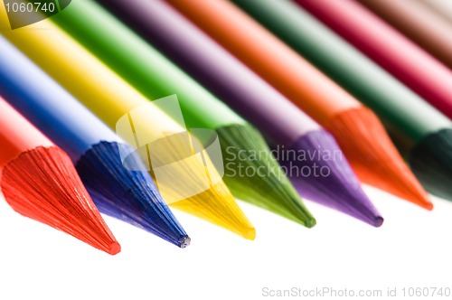 Image of Collection of colorful pens over white background