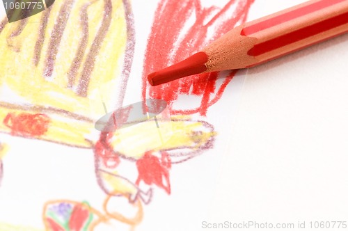 Image of pencil and child drawing. animals