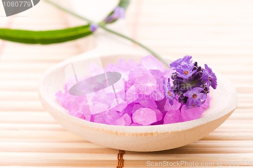 Image of lavender flower and bath salt. spa and wellness