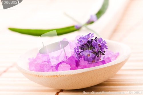 Image of lavender flower and bath salt. spa and wellness