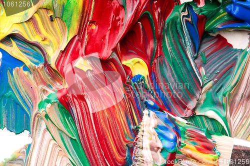 Image of Brush mixing paint on palette