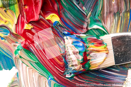 Image of Brush mixing paint on palette