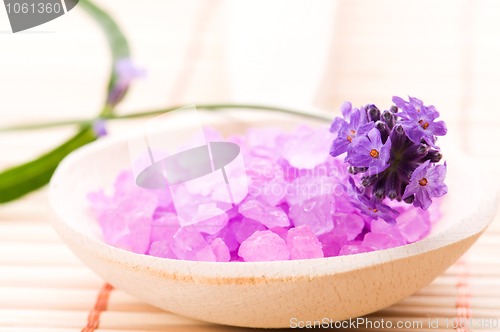 Image of lavender flower and bath salt. spa and wellness