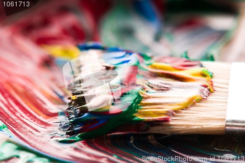 Image of Brush mixing paint on palette