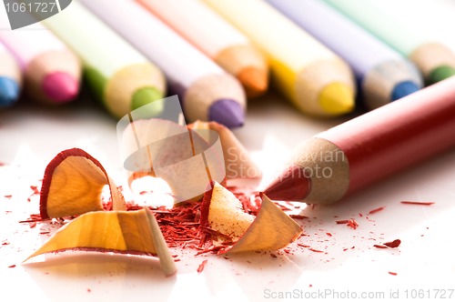 Image of Sharpened pencils and wood shavings