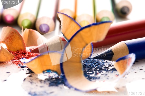 Image of Sharpened pencils and wood shavings