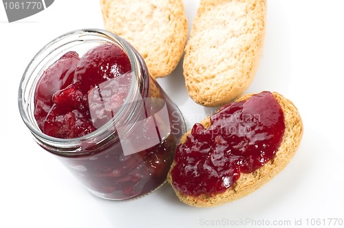 Image of Breakfast of cherry jam on toast
