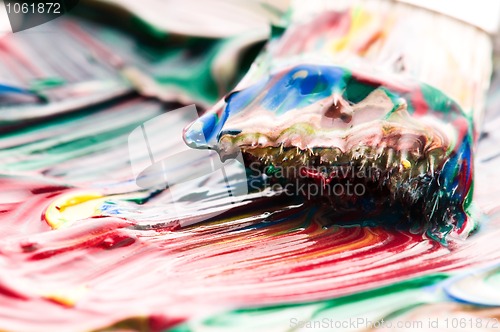 Image of Brush mixing paint on palette 