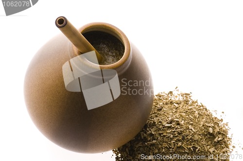 Image of argentinian calabash with yerba mate isolated on white backgroun