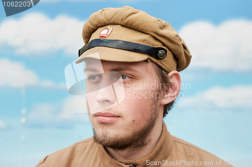 Image of Portrait of soldier in retro style picture