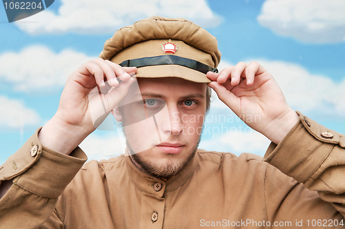 Image of Portrait of soldier in retro style picture