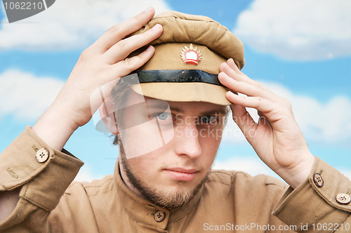 Image of Portrait of soldier in retro style picture