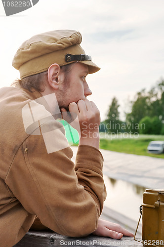 Image of Portrait of soldier in retro style picture