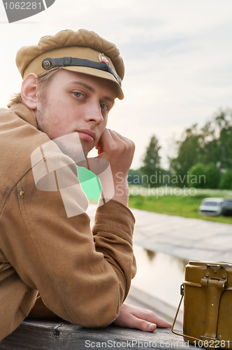 Image of Portrait of soldier in retro style picture