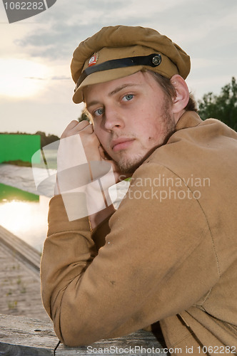 Image of Portrait of soldier in retro style picture