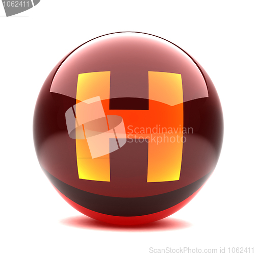 Image of 3d glossy sphere with orange letter - H
