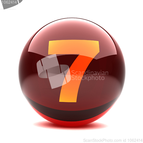 Image of 3d glossy sphere with orange digit - 7