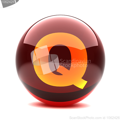 Image of 3d glossy sphere with orange letter - Q