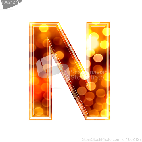 Image of 3d letter with glowing lights texture - N