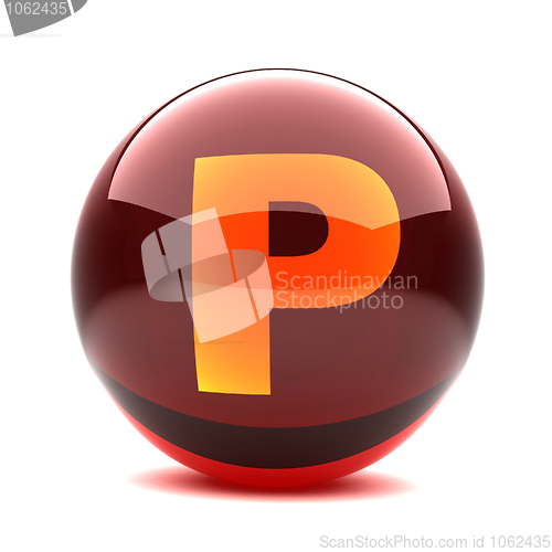 Image of 3d glossy sphere with orange letter - P