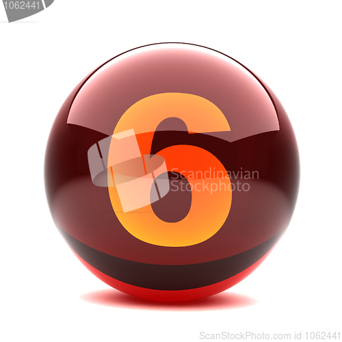 Image of 3d glossy sphere with orange digit - 6