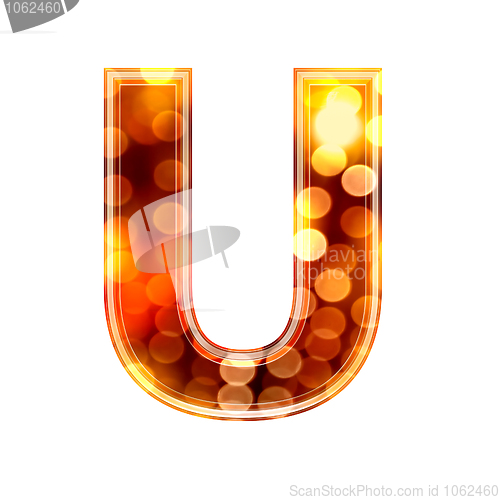 Image of 3d letter with glowing lights texture - U
