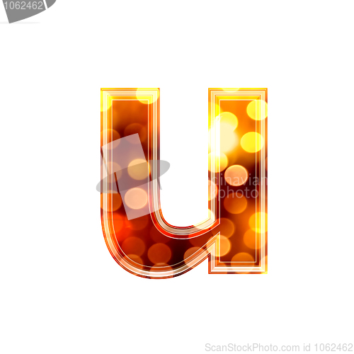 Image of 3d letter with glowing lights texture - u