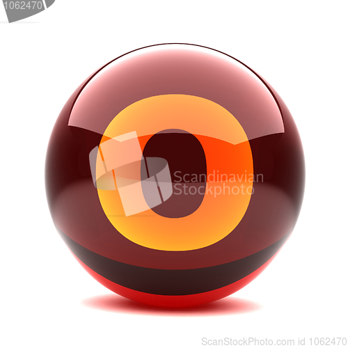 Image of 3d glossy sphere with orange letter - O