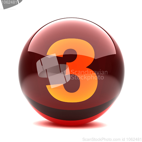 Image of 3d glossy sphere with orange digit - 3