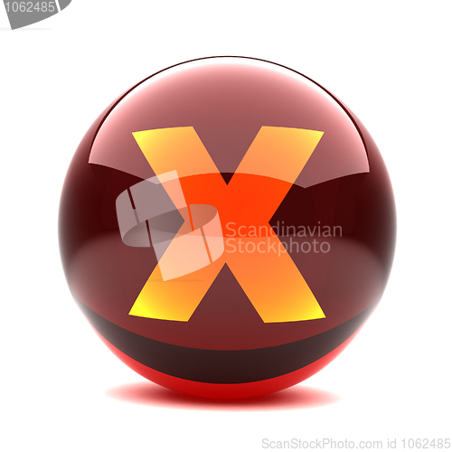 Image of 3d glossy sphere with orange letter - X