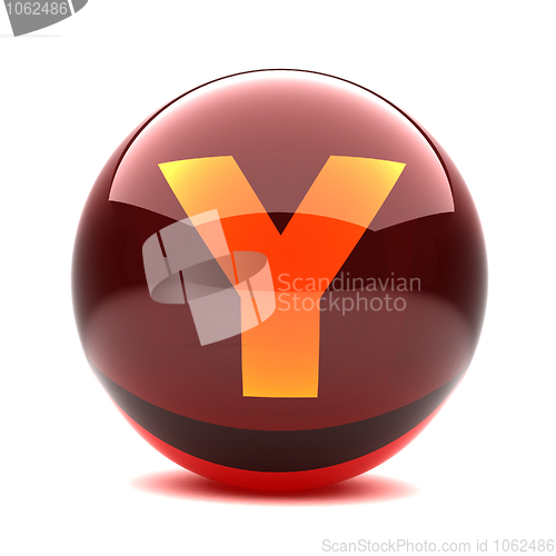 Image of 3d glossy sphere with orange letter - Y