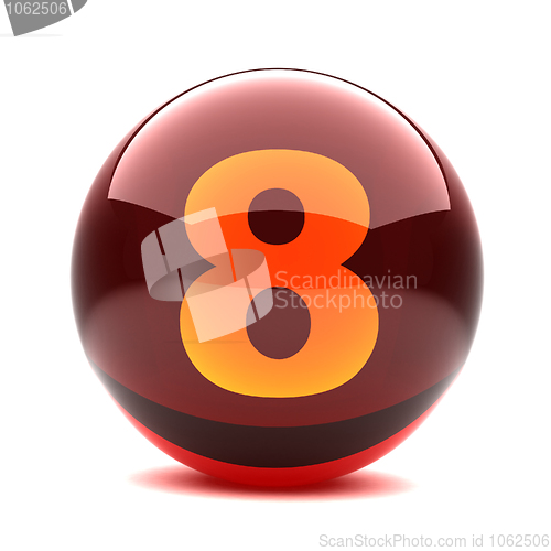 Image of 3d glossy sphere with orange digit - 8