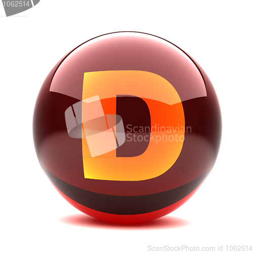 Image of 3d glossy sphere with orange letter - D