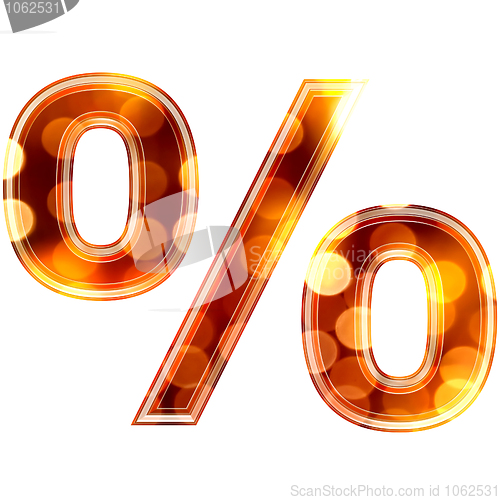 Image of 3d percent sign with glowing lights texture