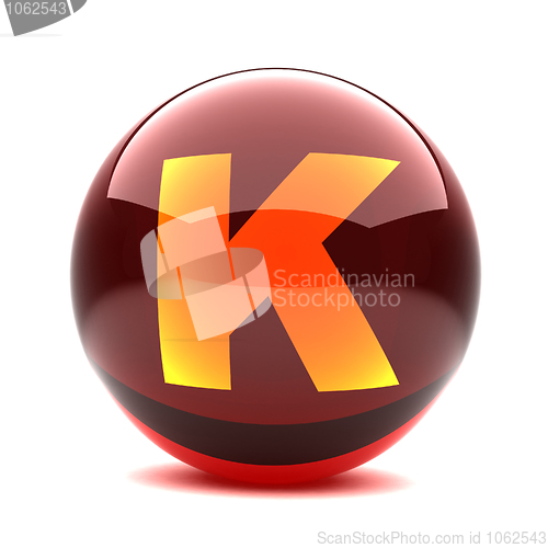 Image of 3d glossy sphere with orange letter - K