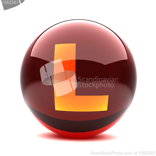 Image of 3d glossy sphere with orange letter - L