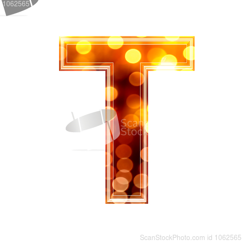 Image of 3d letter with glowing lights texture - T