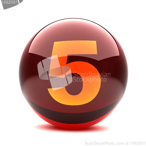 Image of 3d glossy sphere with orange digit - 5