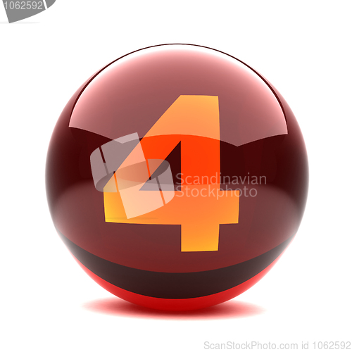 Image of 3d glossy sphere with orange digit - 4