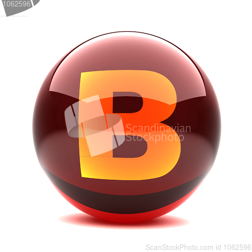 Image of 3d glossy sphere with orange letter- B