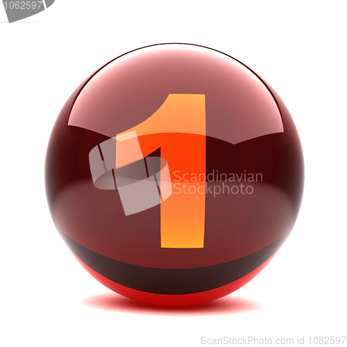 Image of 3d glossy sphere with orange digit - 1