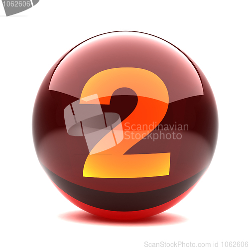 Image of 3d glossy sphere with orange digit - 2