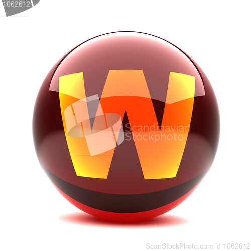 Image of 3d glossy sphere with orange letter - W