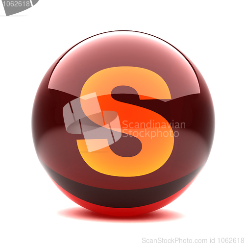Image of 3d glossy sphere with orange letter - S