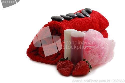 Image of Romantic Valentine Day SPA set with heart shaped towel