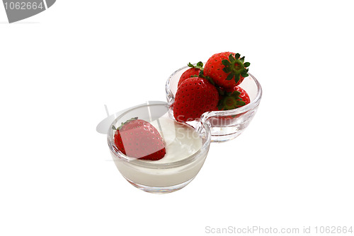 Image of Strawberries with cream in double glass bowl